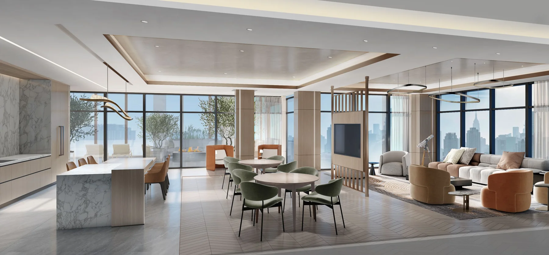 AVELA indoor resident amenity lounge architectural rendering